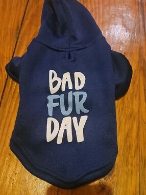 Navy "Bad Fur Day" Dog Hoodie - Casual Pet Sweatshirt